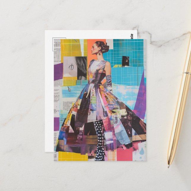 Postal Lady in Fashion Mixed Media Collage (Anverso/Reverso In Situ)