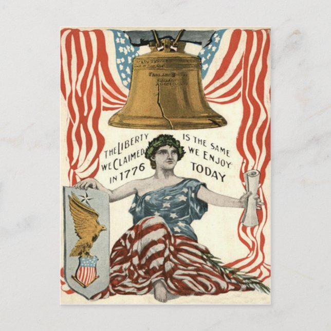 Postal Lady Liberty Bell Bandera de Estados Unidos 4 de j (Anverso)