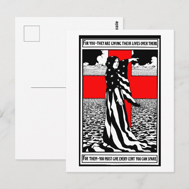 Postal Lady Liberty WWI Poster Patriótico Estadounidense  (Anverso / Reverso)