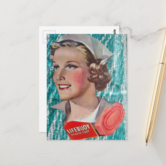 Postal Lady Nurse with health soap from 1930s era collage (Anverso/Reverso In Situ)