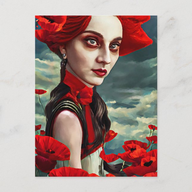 Postal Lady of the Poppy Flowers fantasía arte original (Anverso)