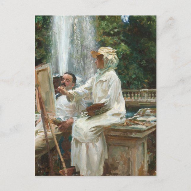 Postal Lady Pintando junto a una cascada (Anverso)