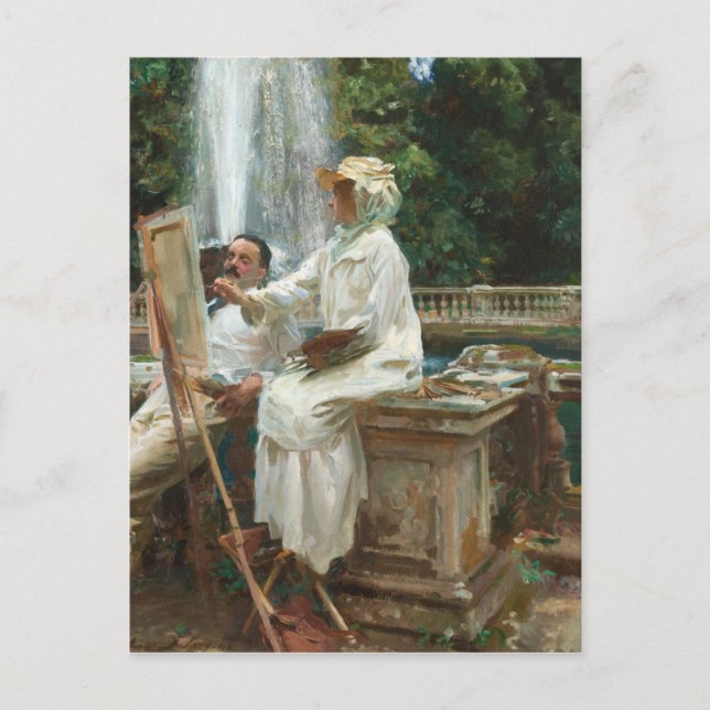 Postal Lady Pintando junto a una cascada (Anverso)