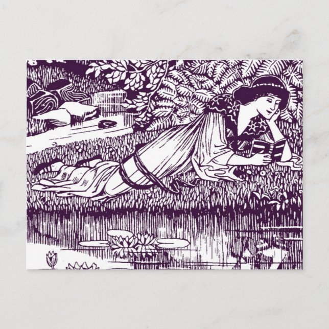 Postal Lady Reading al lado de un estanque (Anverso)