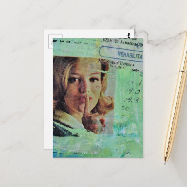 Postal Lady says quiet Mixed Media Collage (Anverso/Reverso In Situ)