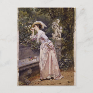 Postal Lady Smelling Rosas
