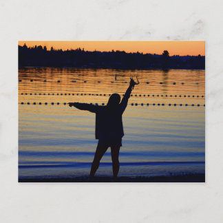 Postal lady sunset silhouette