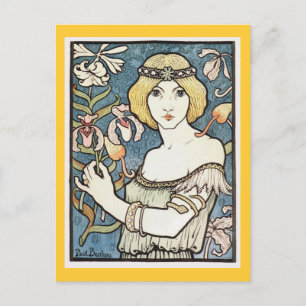 Postal Lady with Flowers ~ Art Nouveau "Salon des cent"