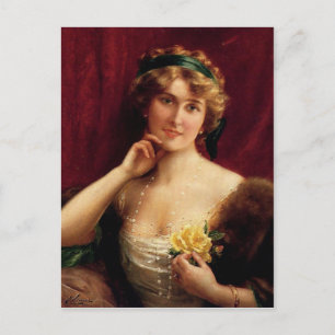 Postal Lady With Yellow Rose en detalle Émile Vernon