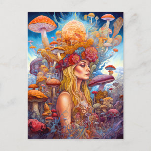 Postal Lady Y Mushrooms Surreal Fantasy Art