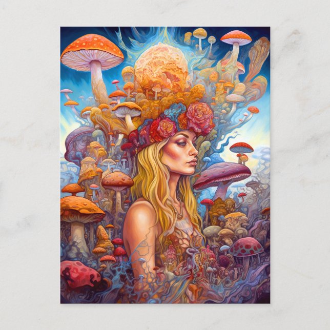 Postal Lady Y Mushrooms Surreal Fantasy Art (Anverso)