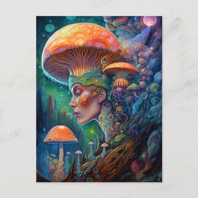 Postal Lady Y Mushrooms Surreal Fantasy Art (Anverso)