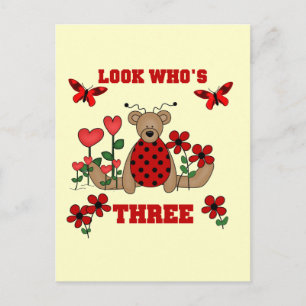 Postal Ladybug Bear 3 camisetas de cumpleaños