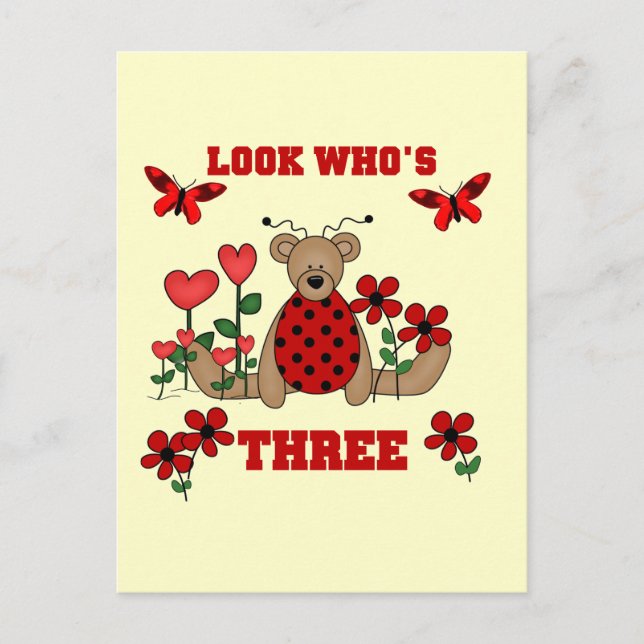 Postal Ladybug Bear 3 camisetas de cumpleaños (Anverso)