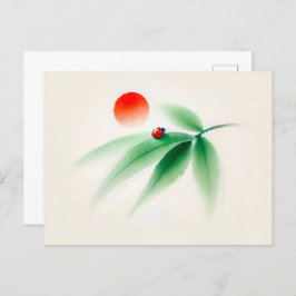 Postal Ladybug chino sobre el bambú