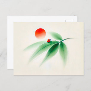 Postal Ladybug chino sobre el bambú