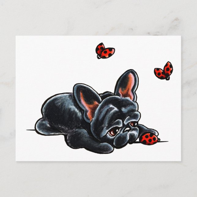 Postal Ladybug del Bulldog francés negro (Anverso)