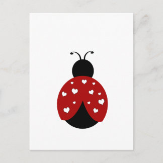 Postal Ladybug del corazón negro y rojo