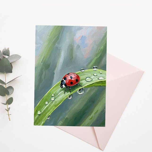 Postal Ladybug on a Dewy Leaf – Nature Postcard (Subido por el creador)