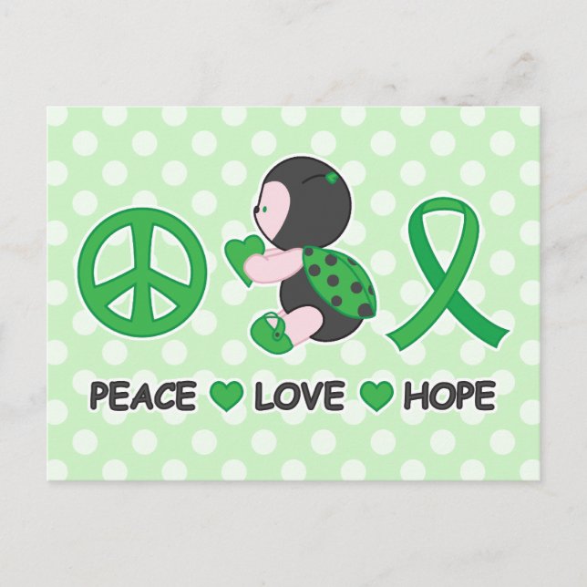 Postal Ladybug Peace Love Hope Green Awaration Ribbon (Anverso)