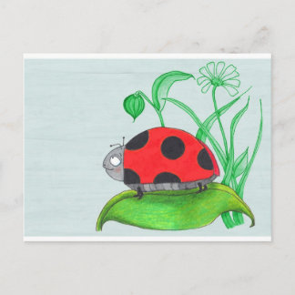 Postal Ladybug rojo gigante en una hoja