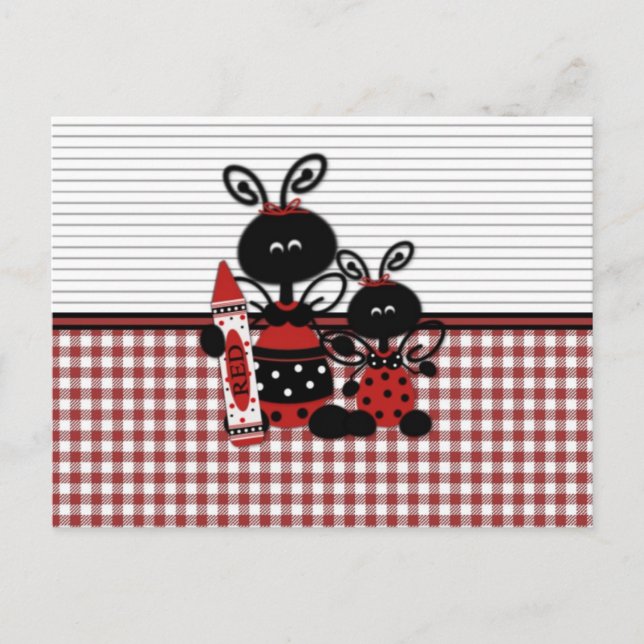 Postal Ladybugs con Crayon Gingham (Anverso)