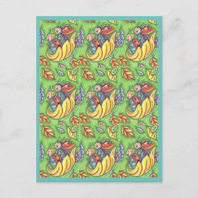 POSTAL LADYBUGS CORRIENDO EN CAÍDAS DE OTOÑO, BUG DIVERTI (Anverso)