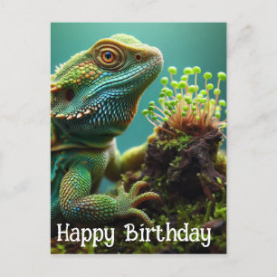 Postal Lagarto en el jardín de musgo Feliz Cumpleaños