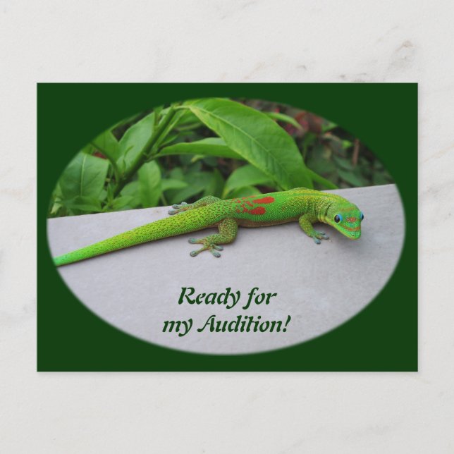 Postal Lagarto Gecko de Polvo de Oro – Audición y Obtén A (Anverso)