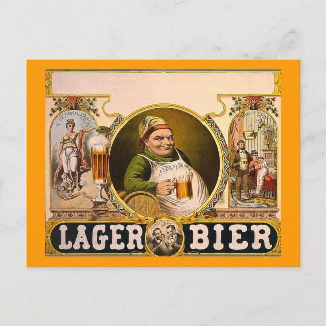 Postal Lager Bier - ¡La bebida saludable! Anuncio de époc (Anverso)
