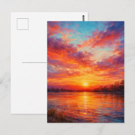 Postal Lago al atardecer - Arte de estilo pictórico paste