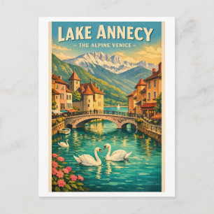 Postal Lago Annecy, Francia, en un clásico viaje retro