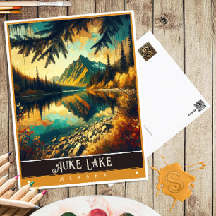 Postal Lago Auke, Alaska   Pintura Vintage
