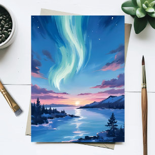 Postal Lago Aurora Borealis Paisaje Nocturno Soñador