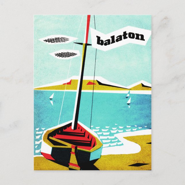 Postal Lago Balaton, barco pesquero en la costa, Hungría (Anverso)