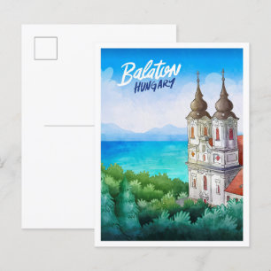 Postal Lago Balaton Hungría Viajes acuáticos de arte