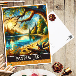 Postal Lago Bantam, Connecticut | Pintura Vintage