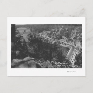 Postal Lago Big Bear, autopista CA sobre la represa