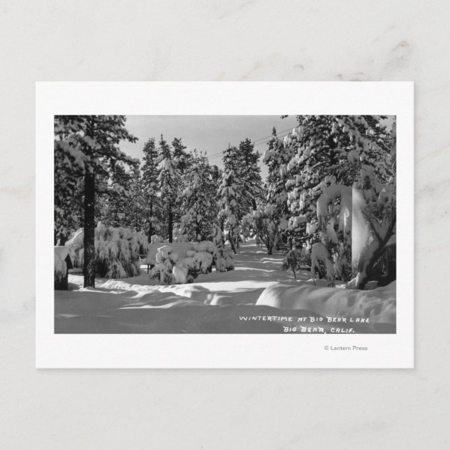 Postal Lago Big Bear, CA en la nieve de invierno (Anverso)