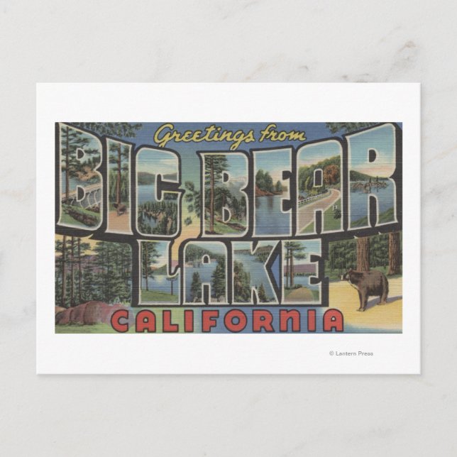 Postal Lago Big Bear, California - Escenas de letras gran (Anverso)