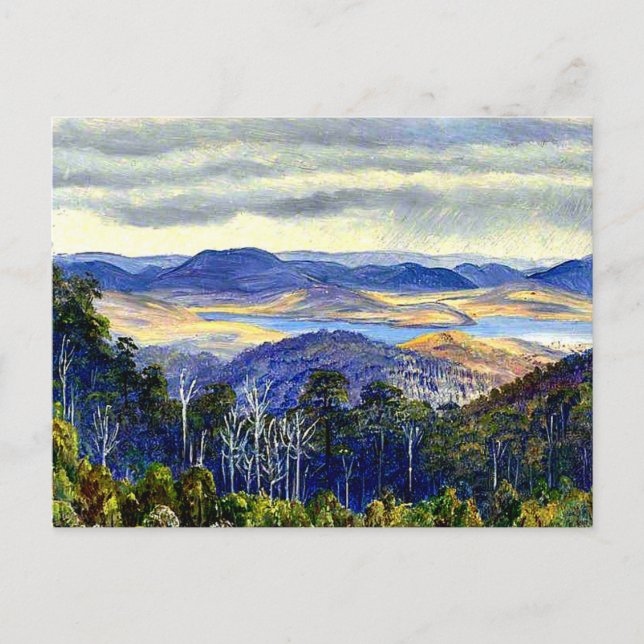 Postal Lago Biwa, Japón, pintura de paisaje vintage, (Anverso)