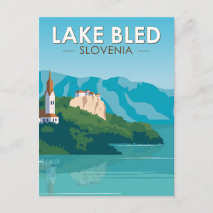 Postal Lago Bled Eslovenia Viaje Retro Viaje Arte Viaje V