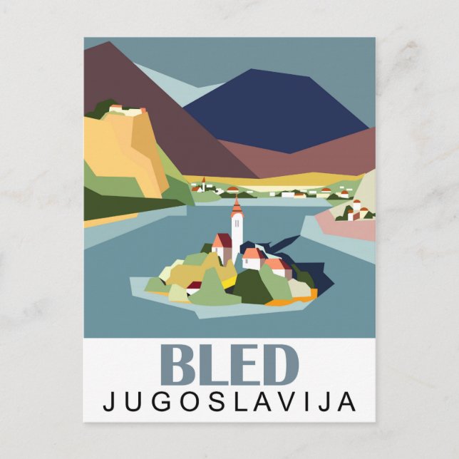 Postal Lago Bled, Yugoslavia, Eslovenia, viaje vintage (Anverso)