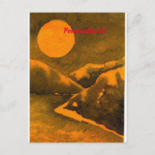 Postal Lago campestre por la noche con cazadores o luna d