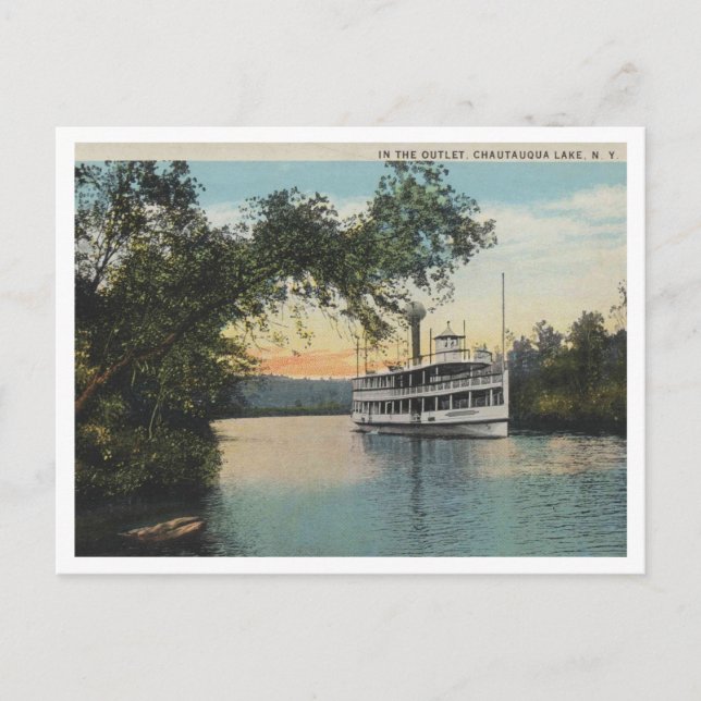 Postal Lago Chautauqua NY, Steamer in the Outlet 1930 (Anverso)