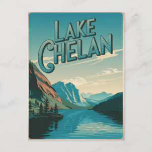 Postal Lago Chelan Washington Vintage