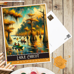 Postal Lago Chicot, Arkansas   Pintura Vintage
