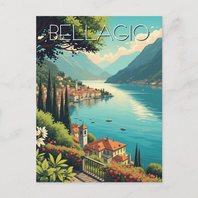 Postal Lago Como Bellagio Italia (Anverso)