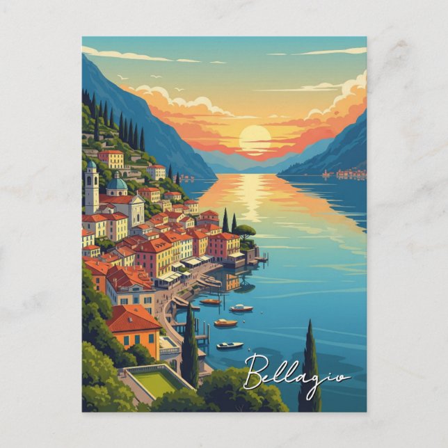 Postal Lago Como Bellagio Italia Sunset (Anverso)