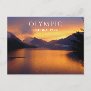 Postal Lago Crescent, Atardecer, Parque Nacional Olympic,